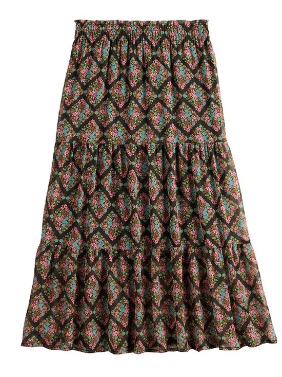 LC Lauren Conrad Dresses & Skirts - Lauren Conrad Smocked Waist Black Floral Tiered Midi Skirt - Size S - NWOT